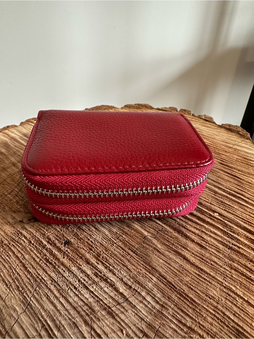 Double Zip Small Wallet Coin Pouch - Red - Picture 6 of 9